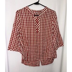Yasifeima Red Gingham Blouse Cottagecore Button Back Flowy Top Womens Size‎ VXL